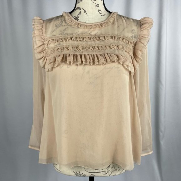 H&M Women’s Long Sleeve Peasant Top With Front Ruffle Detail - Picture 3 of 16